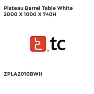 TC Group Plateau Barrel Table White 2000 x 1000 x 740H