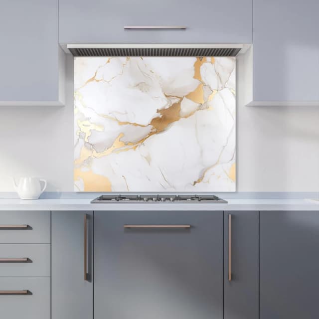 Warren Reed - Designer White Marble With Gold Kitchen Splashback Size: 600mm x 750mm White Unisex 600mm x 750mm