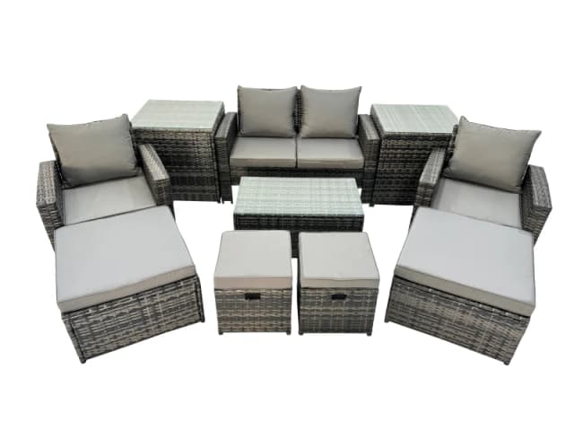 Fimous 8 Seater Wicker PE Rattan Furniture Outdoor 4 Stools 2 Side Tables Set in Dark Grey Dark Grey Unisex