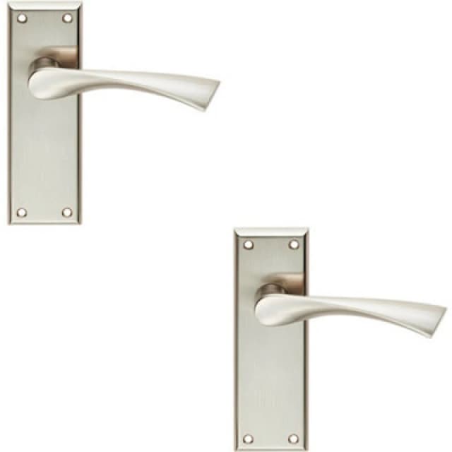 Loops 2x PAIR Angular Lever on Latch Backplate Door Handle 150 x 50mm Satin Nickel Metallics