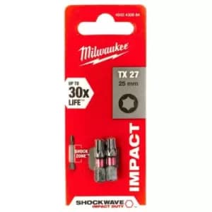 Milwaukee SHOCKWAVE TX27 25mm Impact Screwdriver Bits - Pack of 2 - N/A