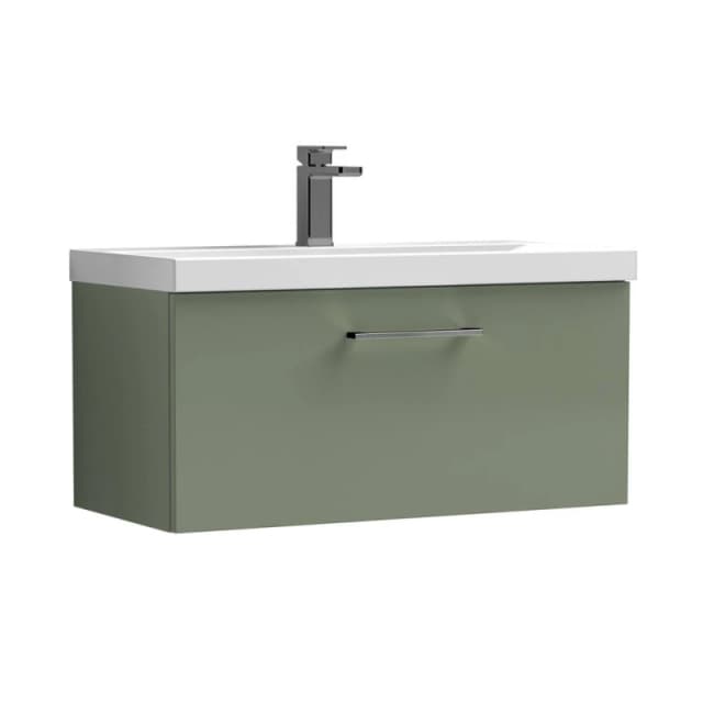 Balterley 800mm Wall Hung 1 Drawer Vanity Basin Unit, Satin Green, Pewter Handle in Green Green Unisex