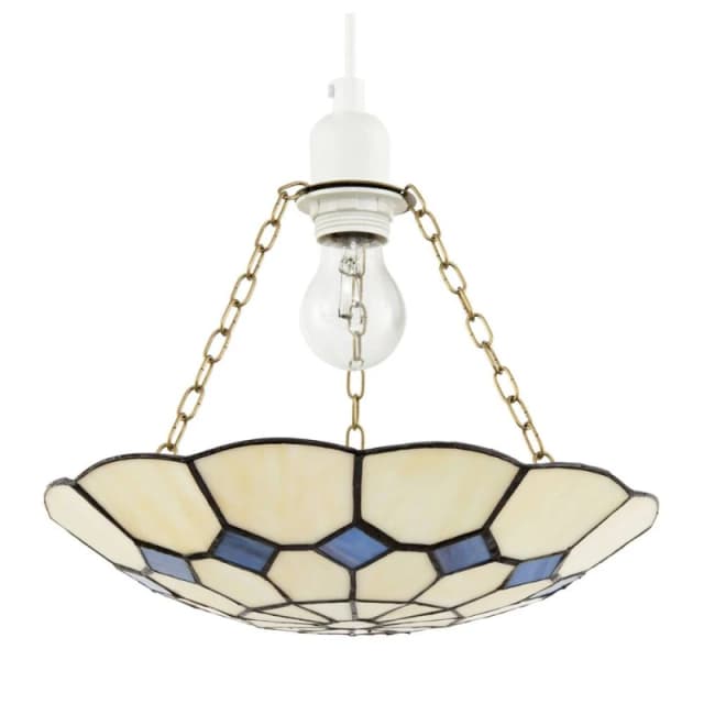 Happy Homewares Classic Amber Stained Glass Tiffany Pendant Shade with Purple Diamonds in Cream Cream Unisex