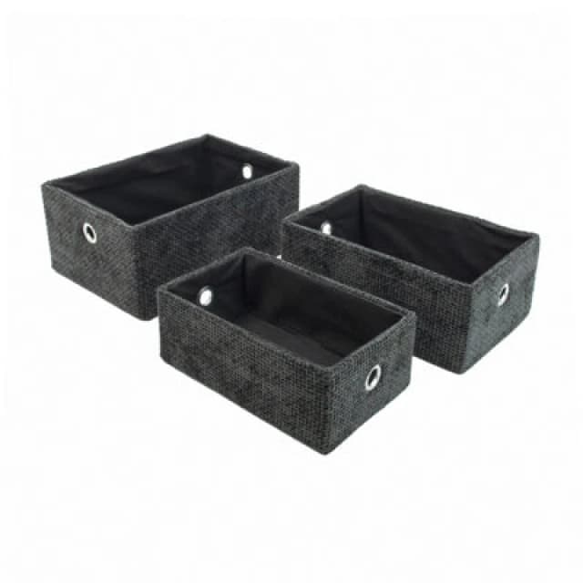 JVL Metro Set of 3 Rectangular Storage Baskets, Ho Soft Storage 8.4 L Black 40483003000