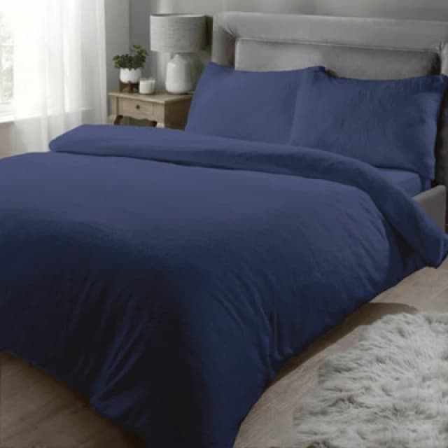 Rapport Teddy Fleece Soft Single Duvet Cover Bedding Set Navy Blue