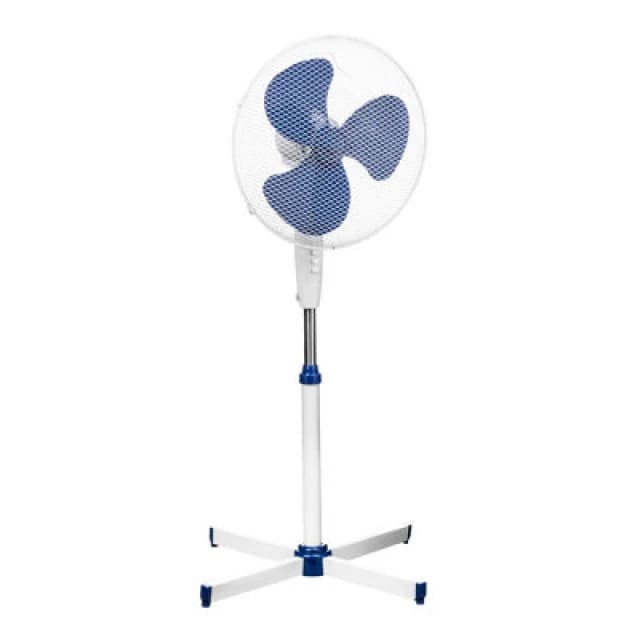 Orsina White & Blue Floor Standing Fan, Height Adjustable With Oscillating Head And 3 Speeds, Wide-Angle Airflow
