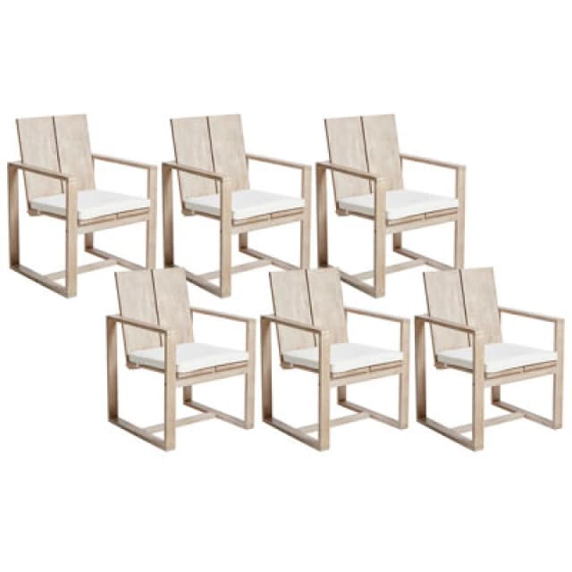 Beliani Set Of 6 Garden Chairs With Cushions Azzanello Acacia Wood Off-White