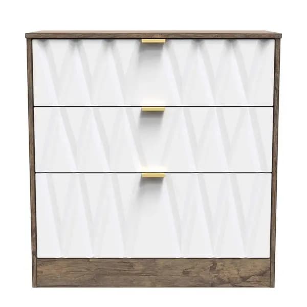 Welcome Furniture Ready Assembled Las Vegas 3 Drawer Deep Chest In White Matt & Vintage Oak LVF049WMVO