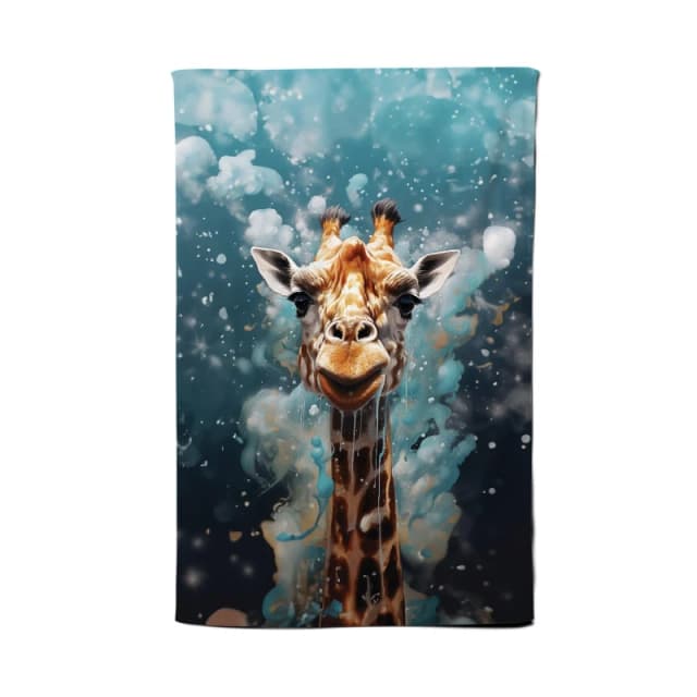 Warren Reed - Designer Splashart Giraffe Face Tea Towel in Grey Grey Unisex