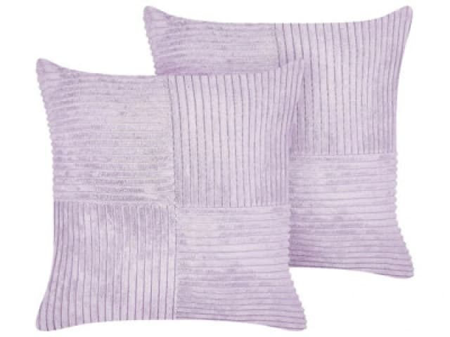 Beliani Set Of 2 Decorative Cushions Millet Corduroy 43 X 43cm Violet Geometric Pattern
