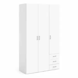 Space Wardrobe 3 Doors 3 Drawers In White 2000