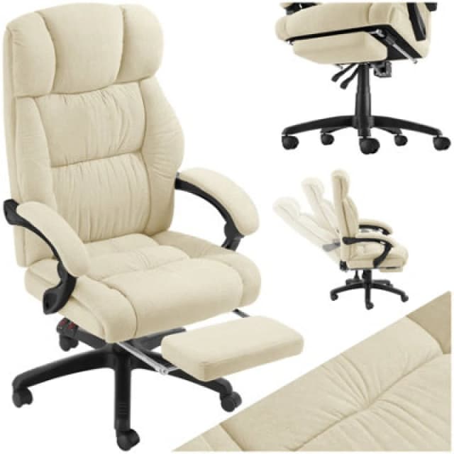 Tectake Office Chair Gillian With Folding Footrest, 360 Swivel, Padding And Velour Cover - Beige