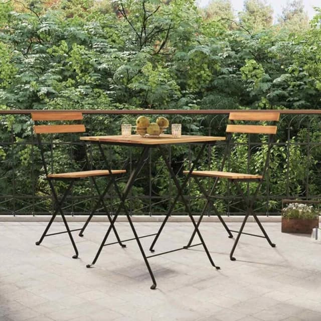 VIDAXL 3 Piece Folding Bistro Set Solid Wood Teak and Steel Vidaxl 8720845689889