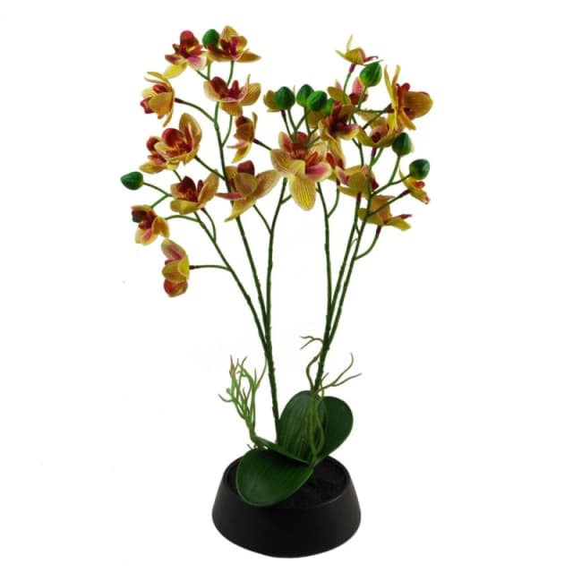 Leaf 43cm Large Pink Yellow Artificial Orchid in Ceramic Planter Pink