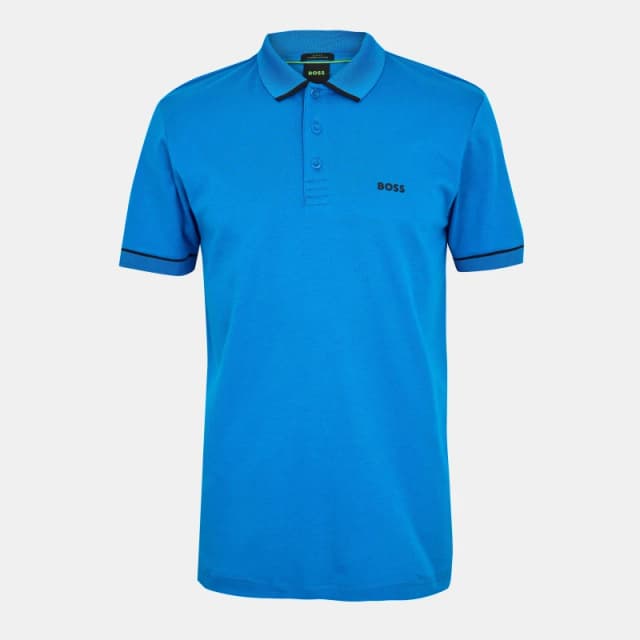 Boss Mens Paule Cotton Short Sleeve Slim Fit Polo Shirt Open Blue male S