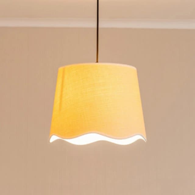 ValueLights Dutton Natural Fabric Scallop Edge Large Lamp Shade with LED Bulb White