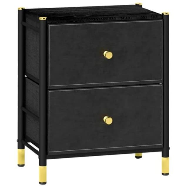 HOMCOM Bedside Table, PU Leather Side Table with 2 Drawers, Bedside Cabinet with Steel Legs Black 831-828V80BK