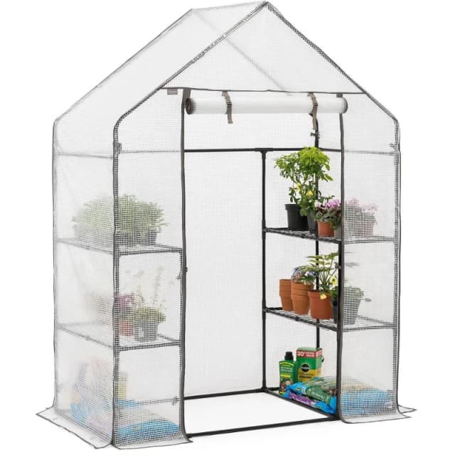 Christow Walk In Greenhouse Garden Grow House Reinforced Cover 4 Shelves Large 6ft Clear