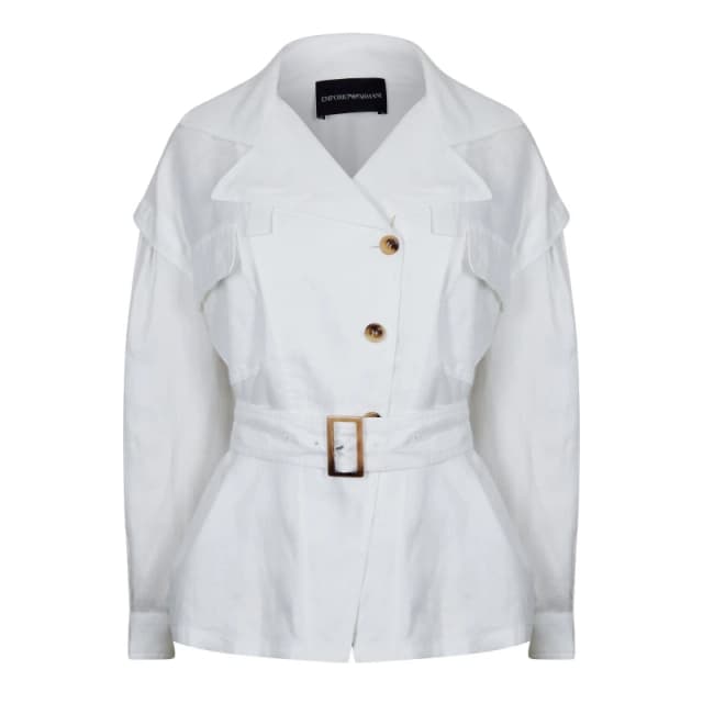 Emporio Armani Womens Lightweight Belted Trench Coat Bianco female 10 (S)