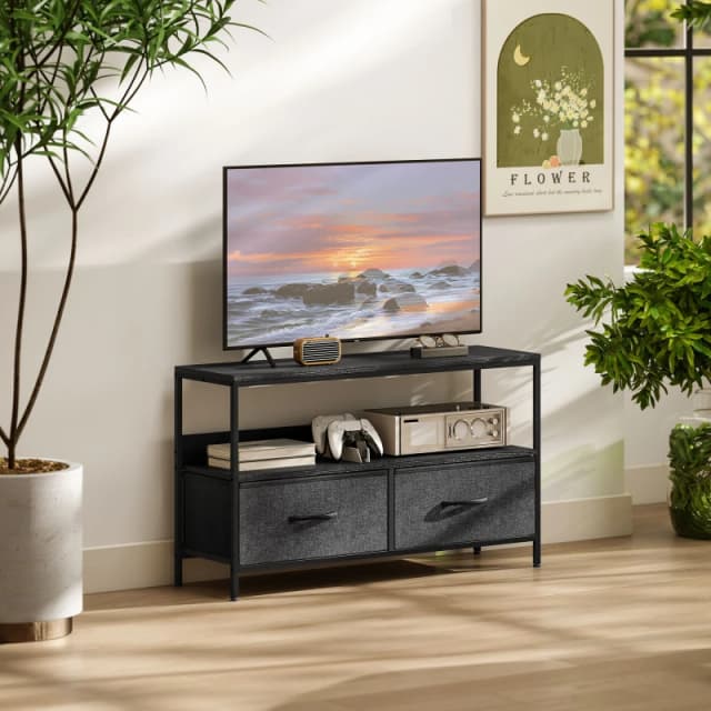 HOMCOM HOMCOM TV Cabinet, TV Console Unit with 2 Foldable Linen Drawers Black One Size Unisex 5063603036406