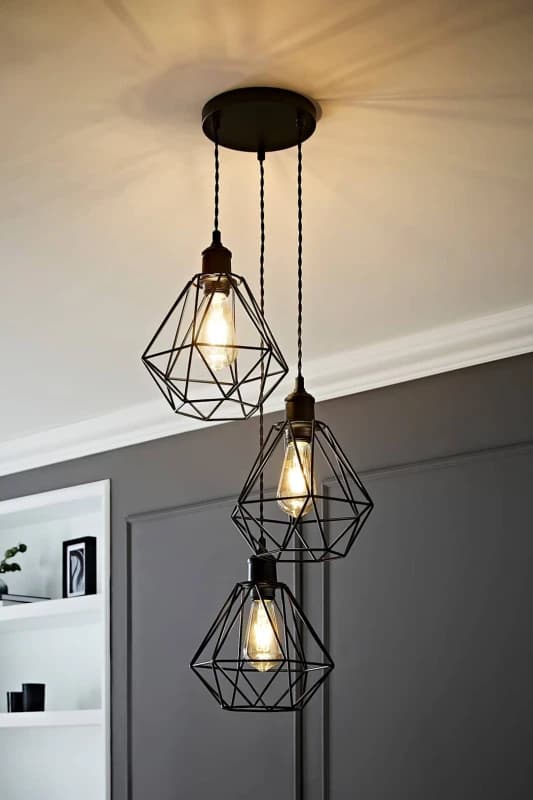 ValueLights ValueLights Diablo Geometric Shade 3 Drop Cluster Matte Black Ceiling Pendant Light Black One Size Unisex 5059406062476