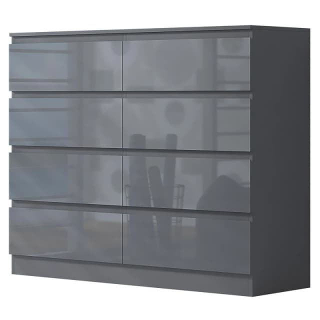 FWStyle FWStyle 8 Drawer Grey Chest Of Drawers Gloss Fronts Grey One Size Unisex 5056413120076