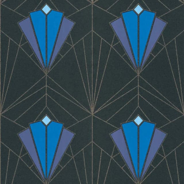 Debona Isadora Art Deco Retro Glitter Textured Black Blue Gold Wallpaper 2492