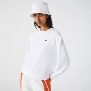 Womens Lacoste Colour-block Unbrushed Fleece Sweatshirt Size 16 White