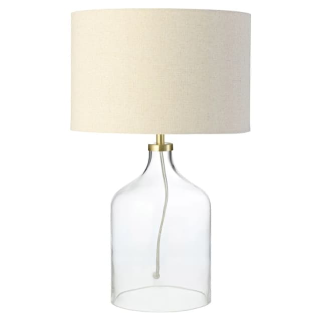 Happy Homewares Contemporary Elegant Table Lamp with Clear Glass Base & Oatmeal Linen Shade Clear Unisex
