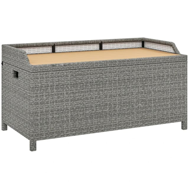 Outsunny Rattan Outdoor Storage Bench with Aluminium Frame, Grey 841-153V00GY