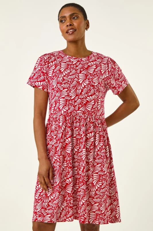 Roman Womens Abstract Print Jersey Dress in Red Size: 14 Red Female 14