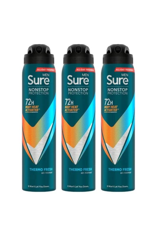 Sure Men 'Antiperspirant' 72H Protection Thermo Fresh Deodorant, 3x250ml White male