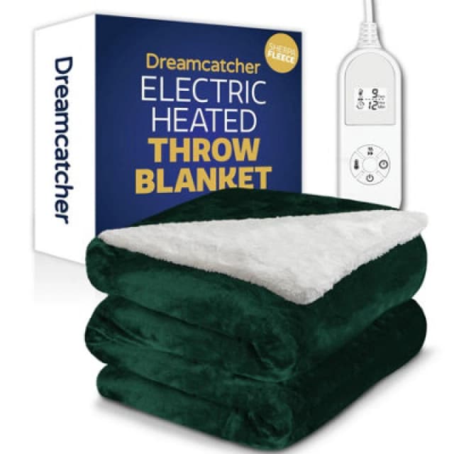 Dreamcatcher Sherpa Fleece Electric Heated Throw Over Blanket Double Polyester 160Cm X 120Cm Green