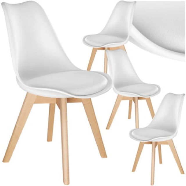 Tectake Set Of 4 Dining Chair Frederikke With Padded Seat, Ergonomic Shape, And Wooden Legs - White
