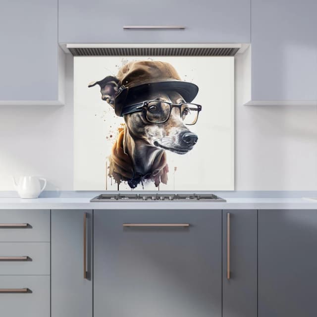 Warren Reed - Designer Whippet Dog With Glasses Splashart Kitchen Splashback Size: 600mm x 750mm Multicolor Unisex 600mm x 750mm