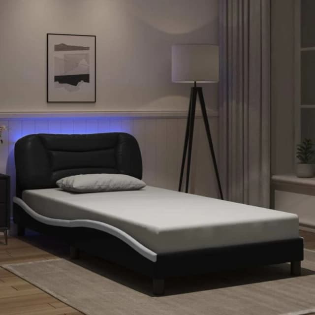 VIDAXL Vidaxl - Bed Frame with LED without Mattress 'Hvar' Black and White 100x200cm 8721012356337