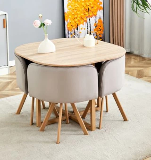KOSY KOALA KOSY KOALA Space Saving Dining Table with 4 Velvet Chairs Set, Dining Room Furniture in Brown Brown One Size Unisex 5061055341536