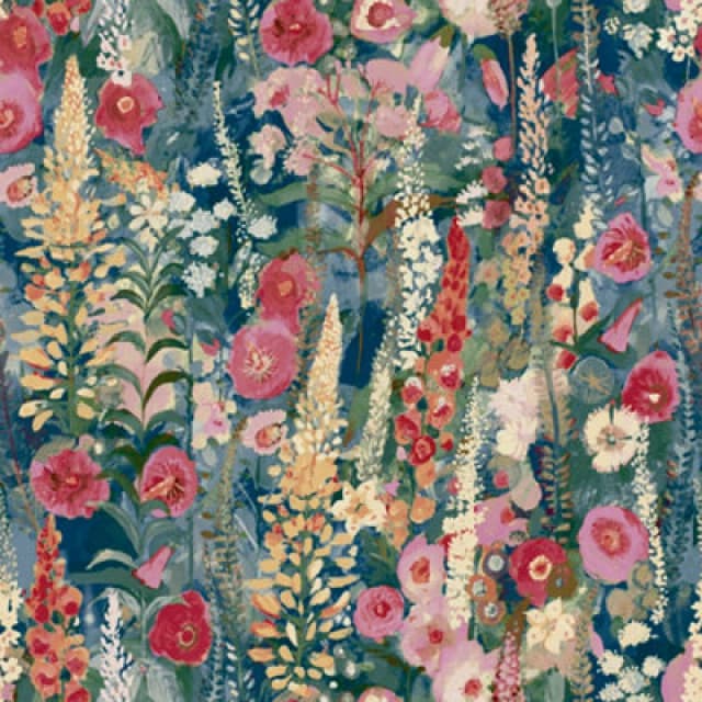 Grandeco Handpainted Delphinium Forest Floral Garden Textured Wallpaper Navy