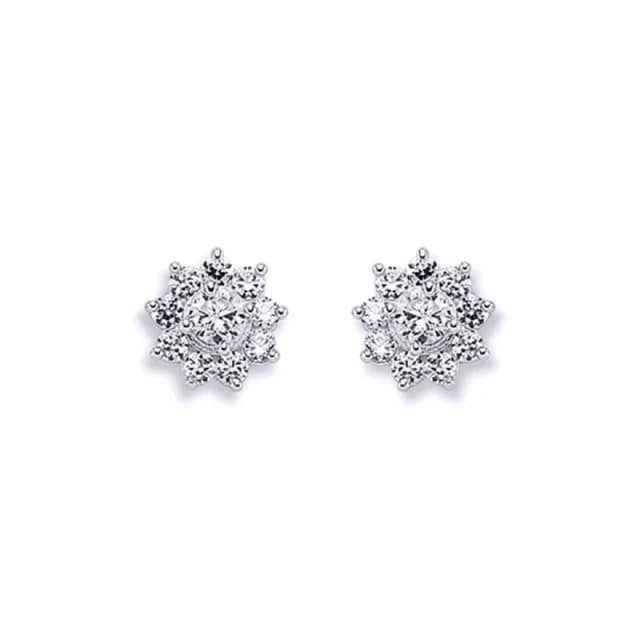 Jewelco London Rhodium Plated Silver CZ Cluster Stud Earrings 3mm 9mm - AES123 Silver female