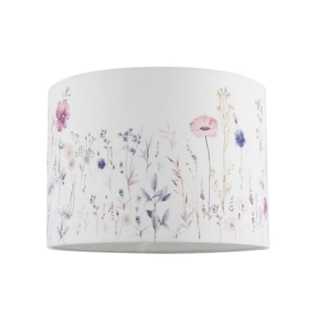 Happy Homewares Pink And Lilac Floral Round Lamp Shade With White Cotton Inner Lining