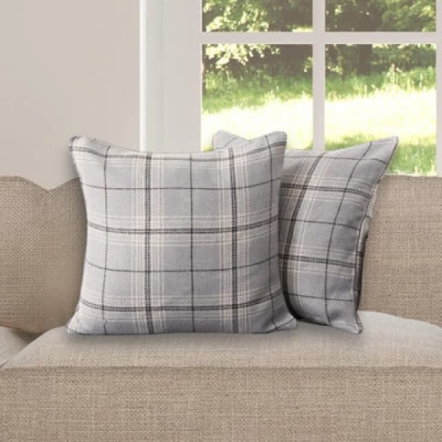 OHS OHS 2 Pack Woven Check Cushion Covers Printed Soft in Grey Size: 45cm x 45cm Grey 45cm x 45cm Unisex 5027434179992