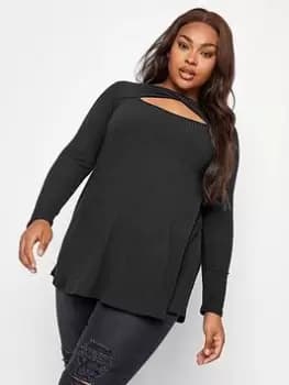 Yours Twist Front Rib Swing Top. Black, Size 16, Women