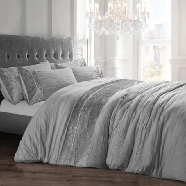Intimates Elegant Crushed Velvet Duvet Cover & Pillowcase Set, Durable, Machine-Washable, Wrinkle-Resistant - Silver