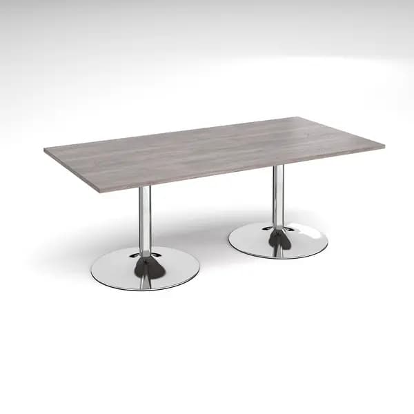 Trumpet Base Rectangular Office Boardroom Table - Grey Oak - Chrome Base - W2000mm