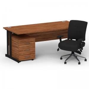 Impulse 1600800 Black Cant Desk Walnut 3 Dr Mobile Ped & Chiro