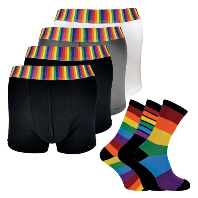 Sock Snob Sock Snob Men Rainbow Socks & Boxers Set 4 Pack Boxers & 3 Pack Striped Novelty Socks Size: Small Multi S Male 5056632628773