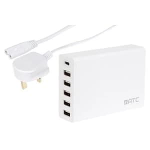 ATC 6 Port USB Charger with 5 x USB-A and 1 x USB-C Ports UK Plug