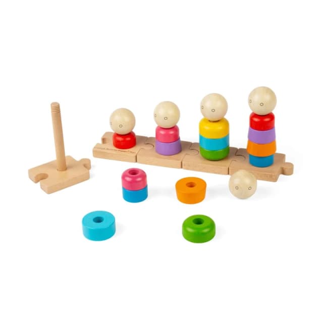 Bigjigs Toys Rainbow Family 25 giocattoli montessori impilabili in legno attivita educativa per l'apprendimento precoce regali ecologici per neonat