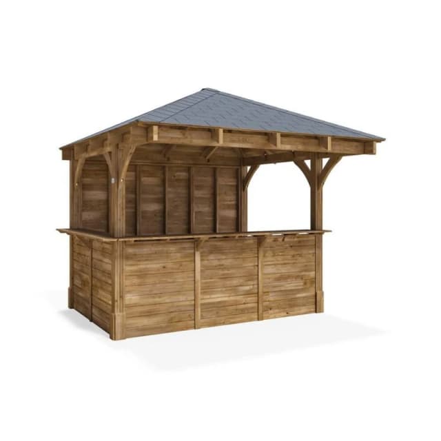 Dunster House Garden Bar 3 X 3 Metres Wooden Outdoor Pub Shed Gazebo Leviathan Black Shingles (Back Walled)