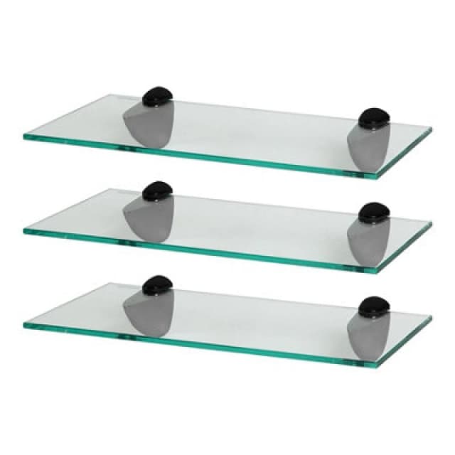 Harbour Housewares 3X Floating Glass Shelves - 40Cm - Black Brackets - Bathroom Shower Storage Vanity Display Unit Shelf